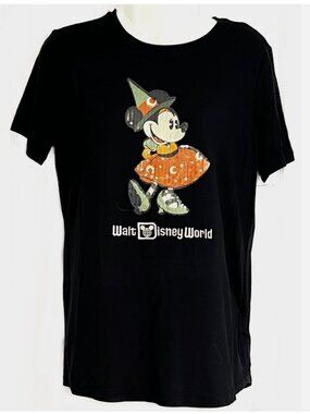 NWT 2025 Disney World Halloween Witch Minnie Sequin Womens Tee T-Shirt Sm